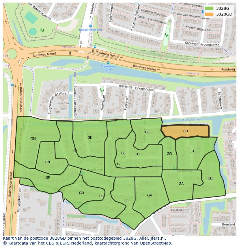Afbeelding van het postcodegebied 3828 GD op de kaart.