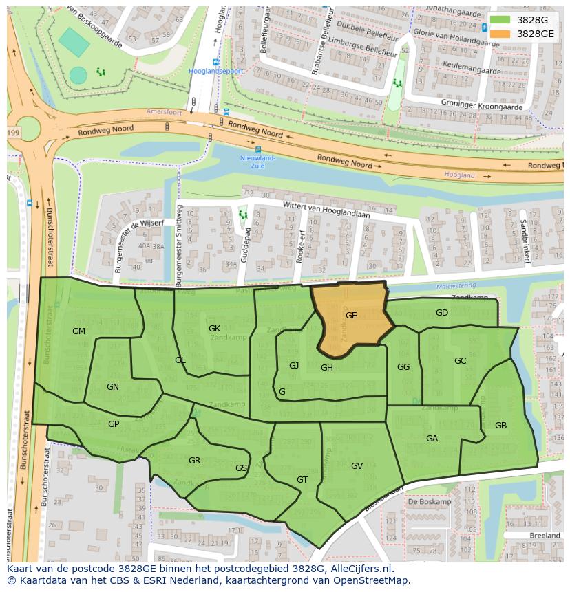 Afbeelding van het postcodegebied 3828 GE op de kaart.