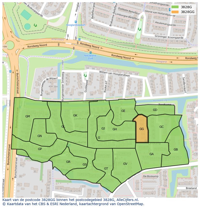 Afbeelding van het postcodegebied 3828 GG op de kaart.