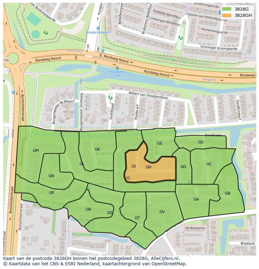 Afbeelding van het postcodegebied 3828 GH op de kaart.