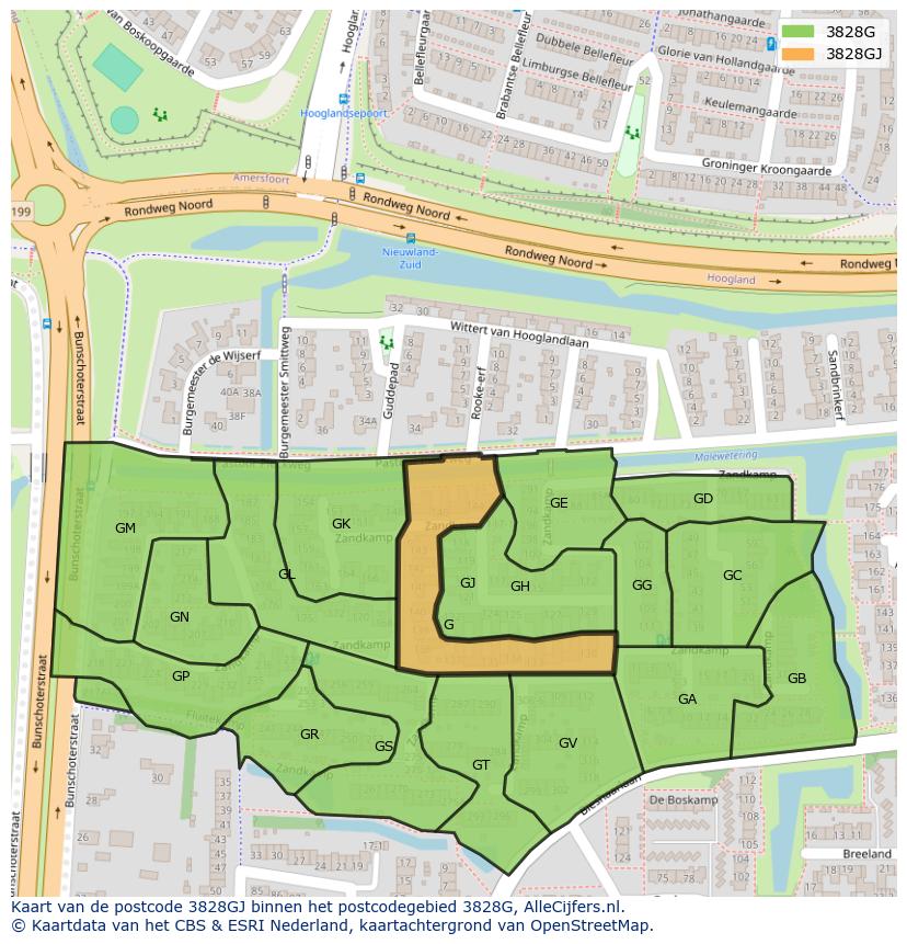 Afbeelding van het postcodegebied 3828 GJ op de kaart.