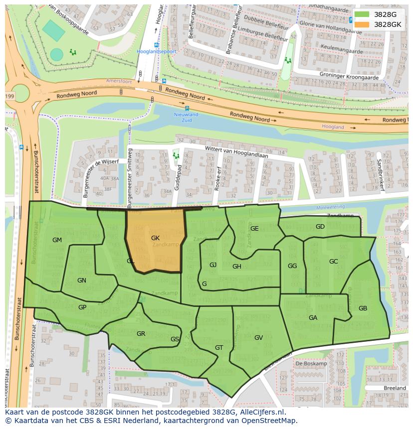 Afbeelding van het postcodegebied 3828 GK op de kaart.