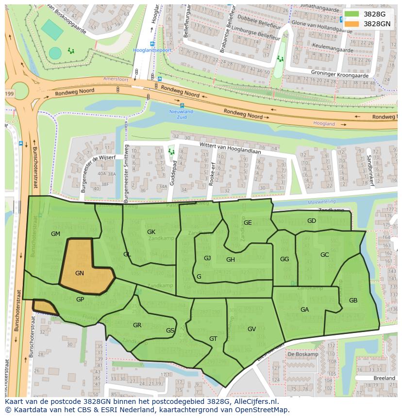 Afbeelding van het postcodegebied 3828 GN op de kaart.