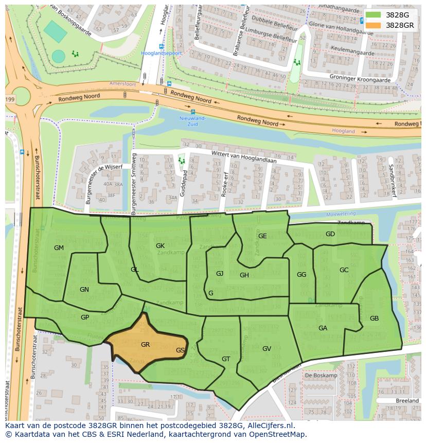 Afbeelding van het postcodegebied 3828 GR op de kaart.