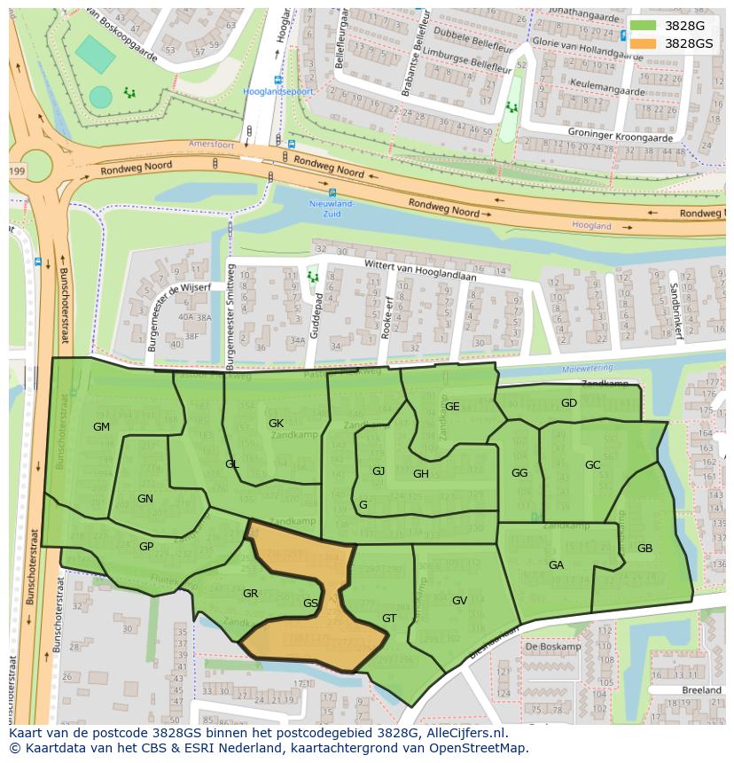 Afbeelding van het postcodegebied 3828 GS op de kaart.