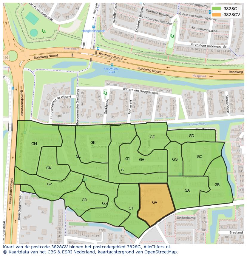Afbeelding van het postcodegebied 3828 GV op de kaart.