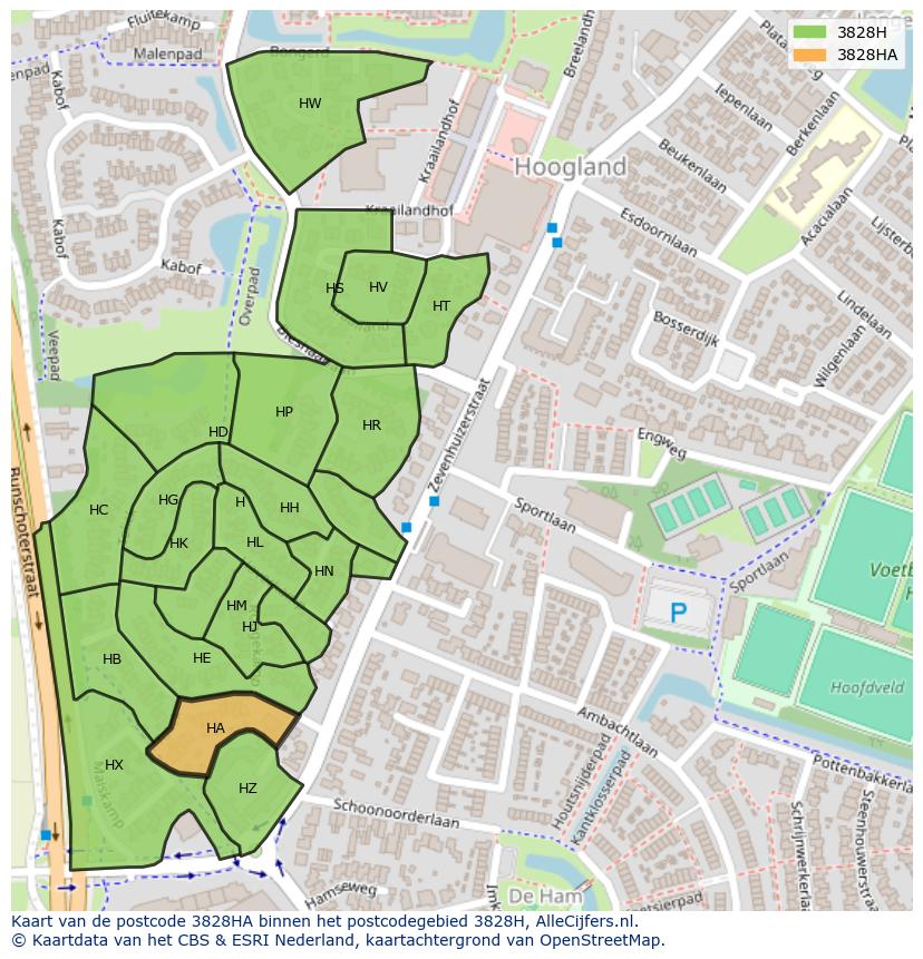Afbeelding van het postcodegebied 3828 HA op de kaart.