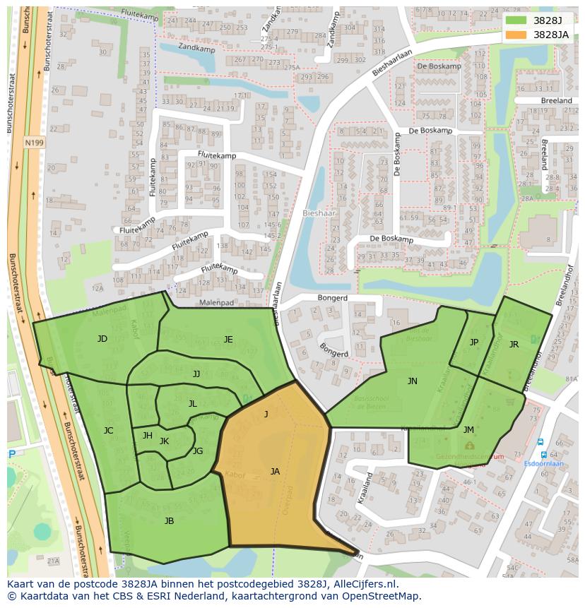 Afbeelding van het postcodegebied 3828 JA op de kaart.