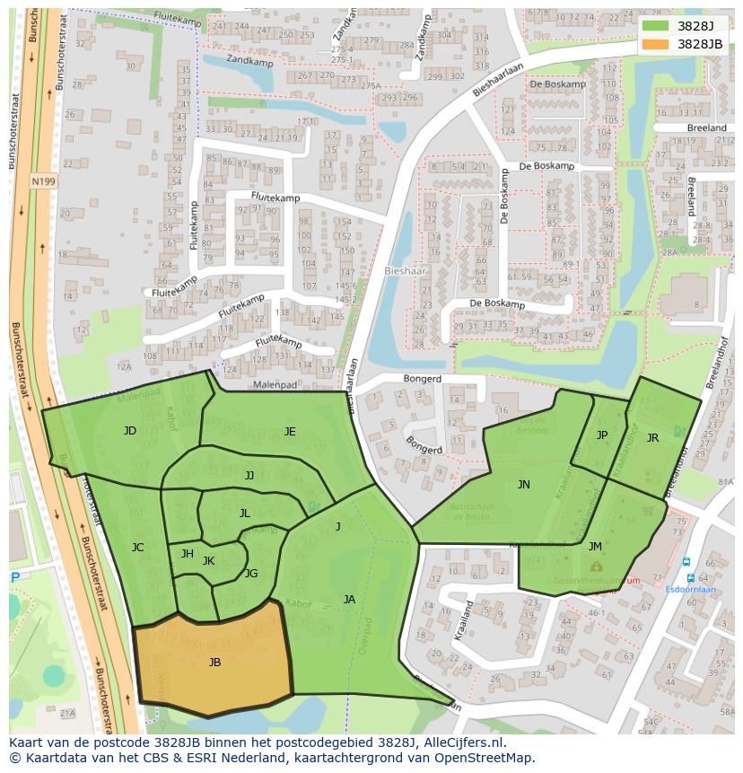 Afbeelding van het postcodegebied 3828 JB op de kaart.