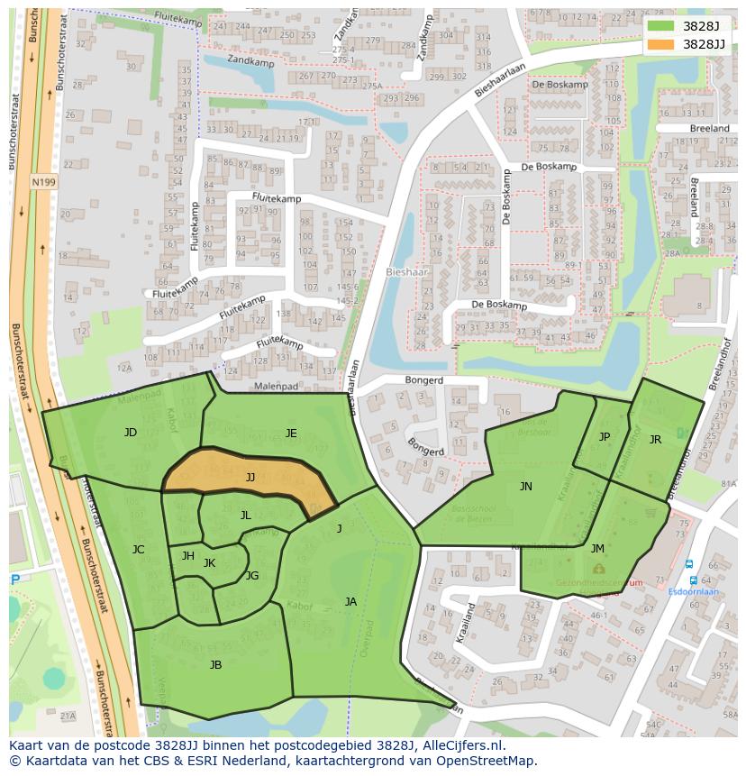 Afbeelding van het postcodegebied 3828 JJ op de kaart.
