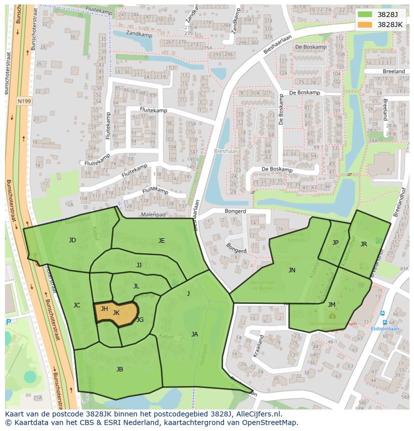 Afbeelding van het postcodegebied 3828 JK op de kaart.