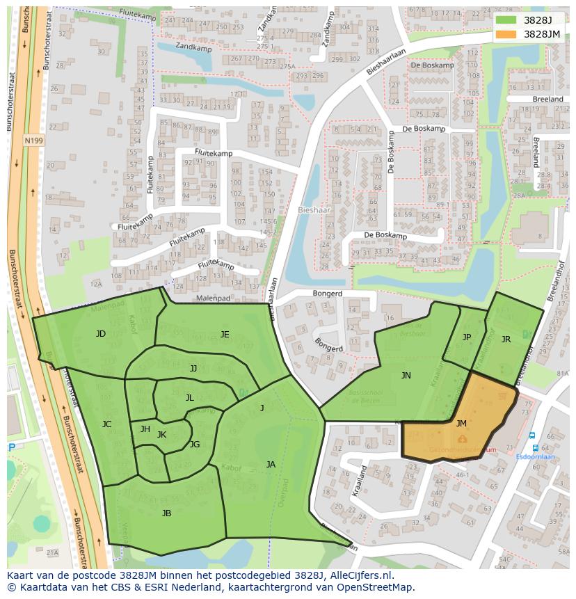 Afbeelding van het postcodegebied 3828 JM op de kaart.