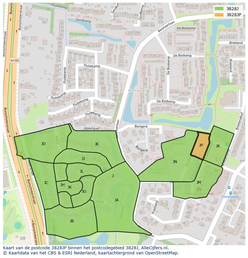 Afbeelding van het postcodegebied 3828 JP op de kaart.