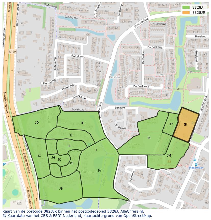 Afbeelding van het postcodegebied 3828 JR op de kaart.
