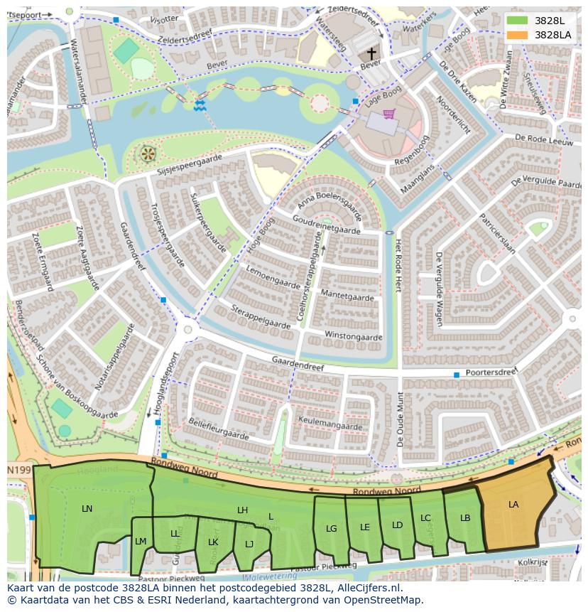 Afbeelding van het postcodegebied 3828 LA op de kaart.