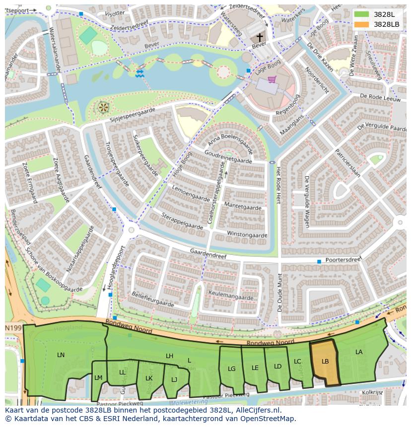 Afbeelding van het postcodegebied 3828 LB op de kaart.