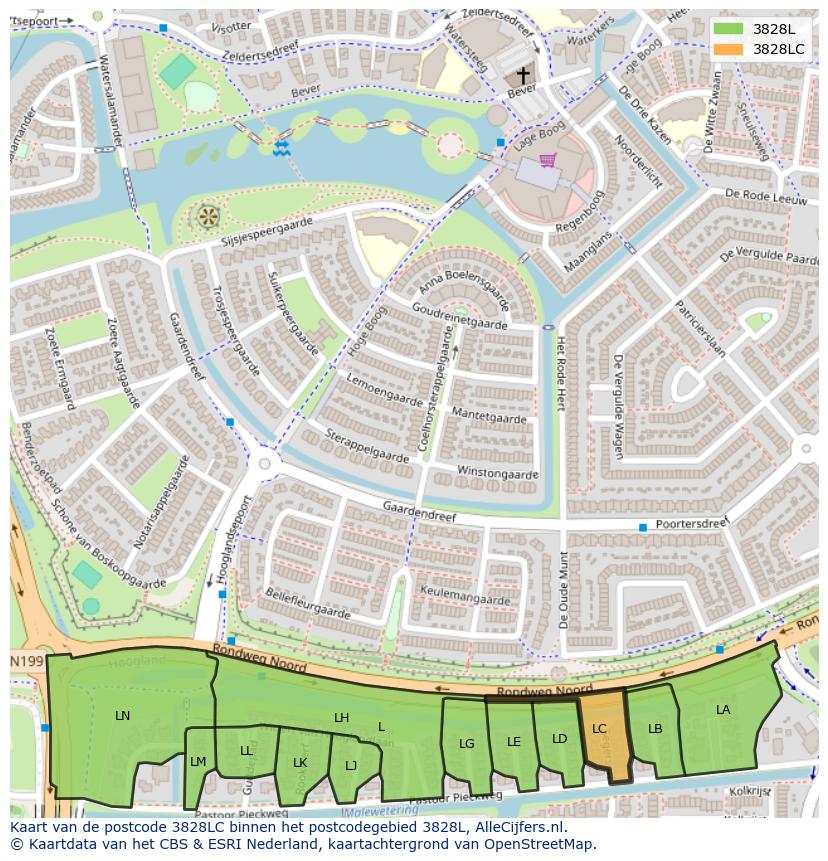 Afbeelding van het postcodegebied 3828 LC op de kaart.