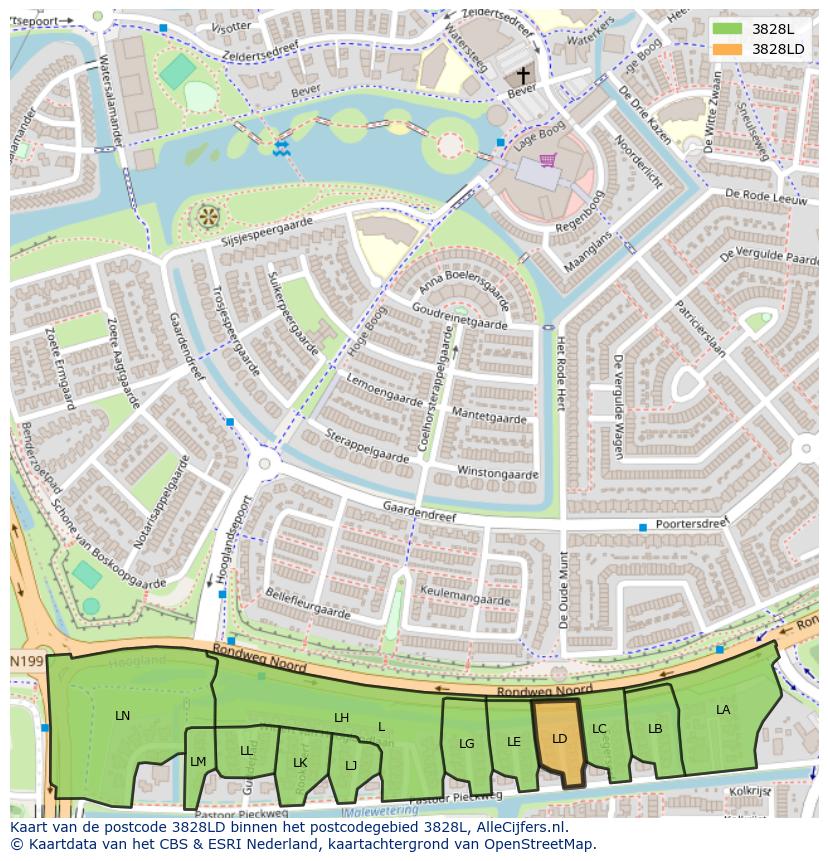 Afbeelding van het postcodegebied 3828 LD op de kaart.