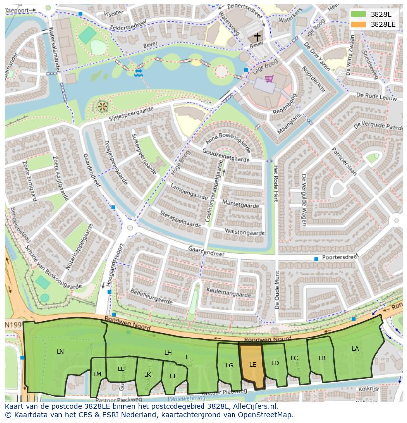 Afbeelding van het postcodegebied 3828 LE op de kaart.