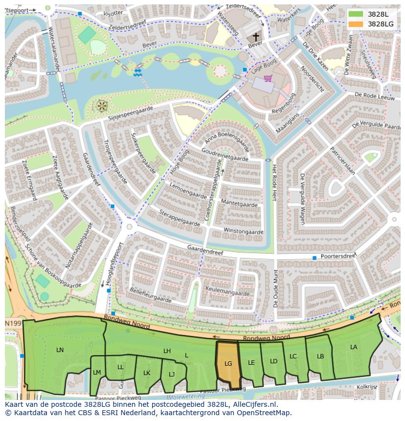 Afbeelding van het postcodegebied 3828 LG op de kaart.