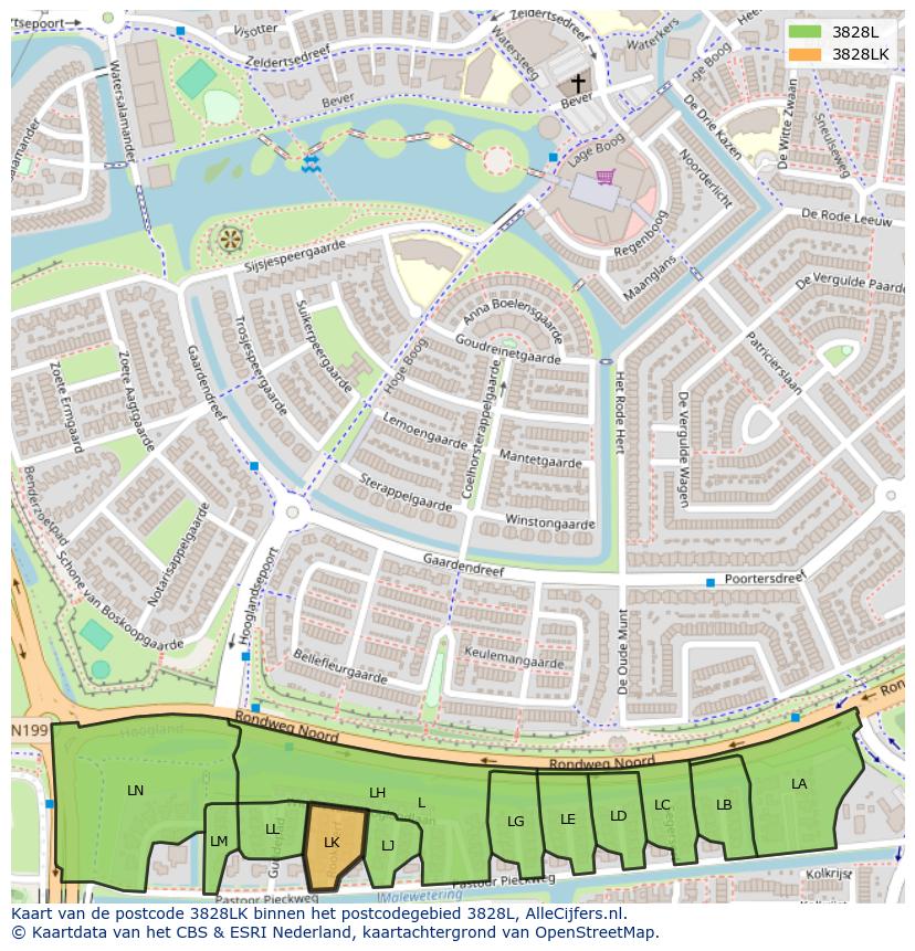 Afbeelding van het postcodegebied 3828 LK op de kaart.