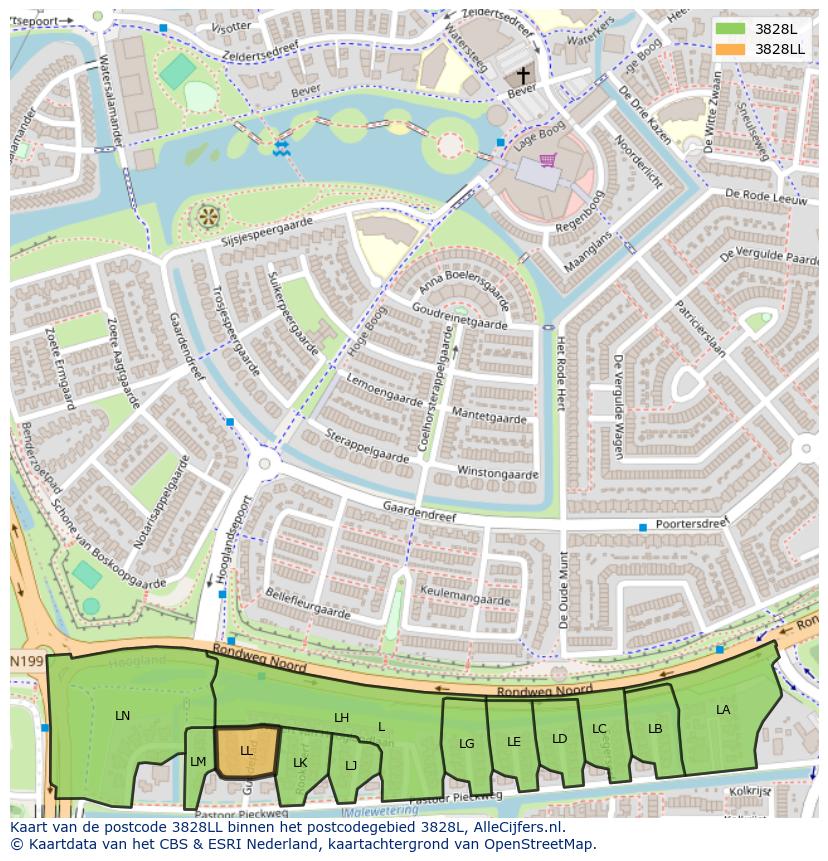 Afbeelding van het postcodegebied 3828 LL op de kaart.