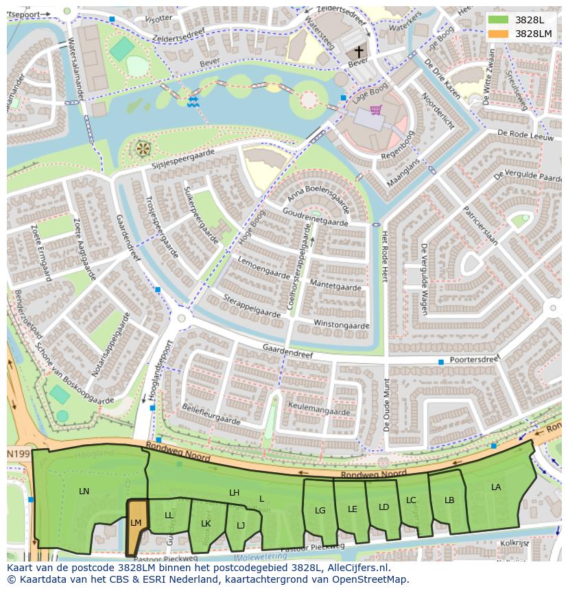 Afbeelding van het postcodegebied 3828 LM op de kaart.