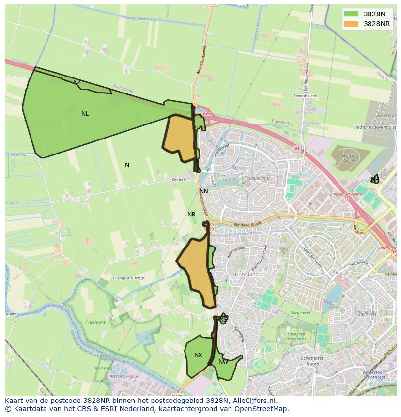 Afbeelding van het postcodegebied 3828 NR op de kaart.