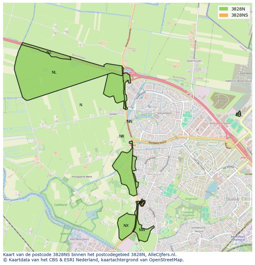 Afbeelding van het postcodegebied 3828 NS op de kaart.