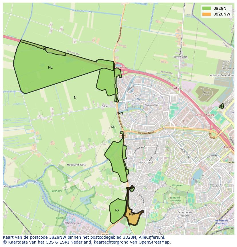 Afbeelding van het postcodegebied 3828 NW op de kaart.