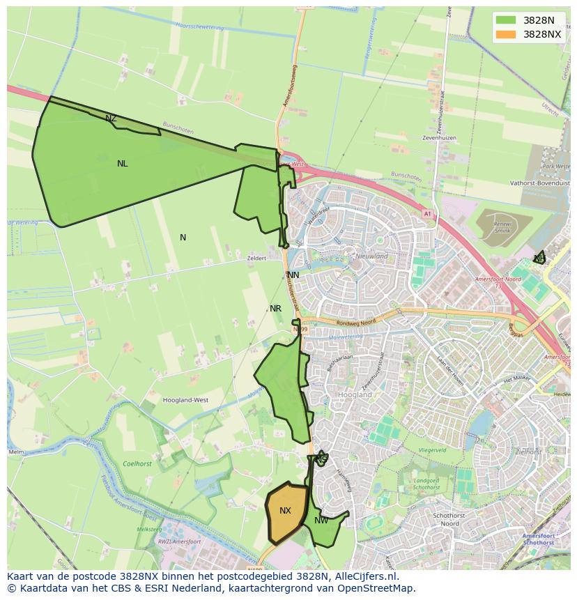 Afbeelding van het postcodegebied 3828 NX op de kaart.