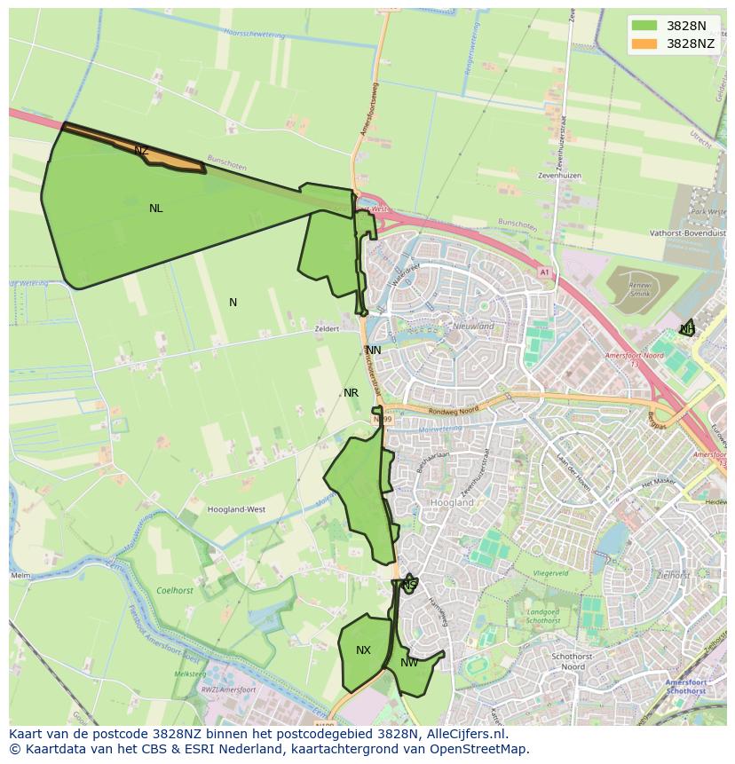 Afbeelding van het postcodegebied 3828 NZ op de kaart.