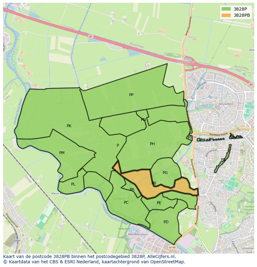 Afbeelding van het postcodegebied 3828 PB op de kaart.