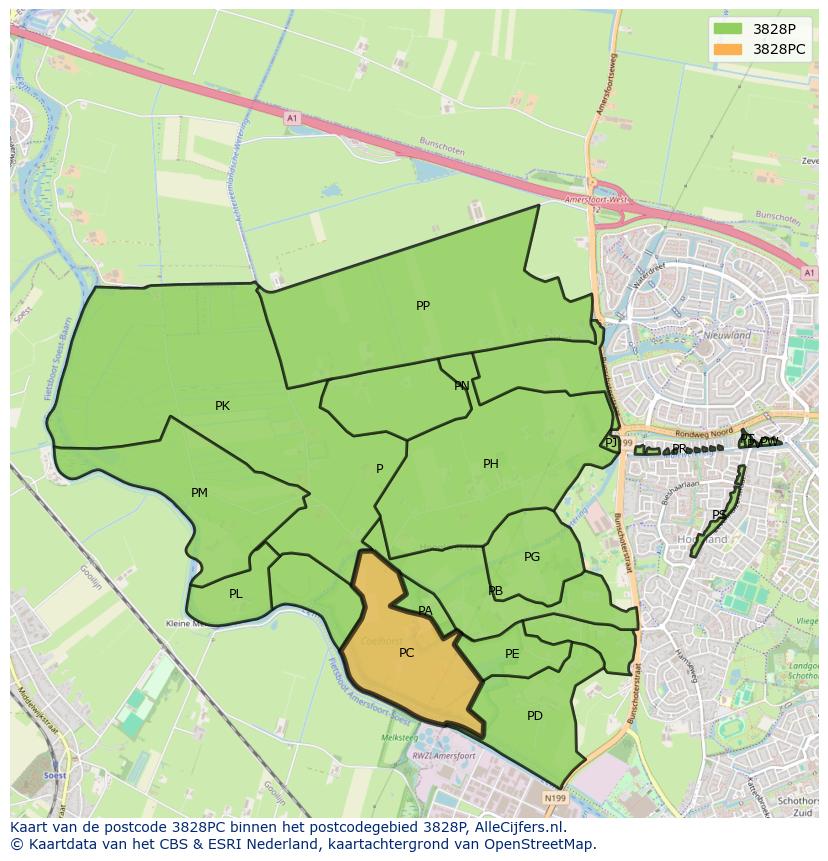 Afbeelding van het postcodegebied 3828 PC op de kaart.