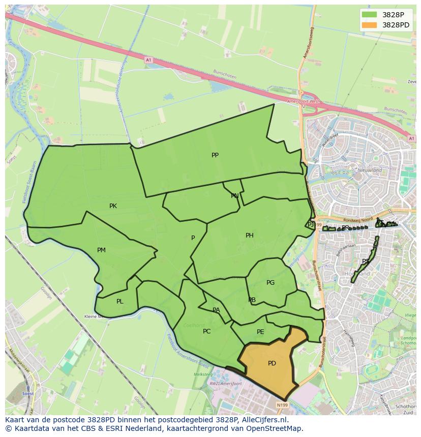 Afbeelding van het postcodegebied 3828 PD op de kaart.