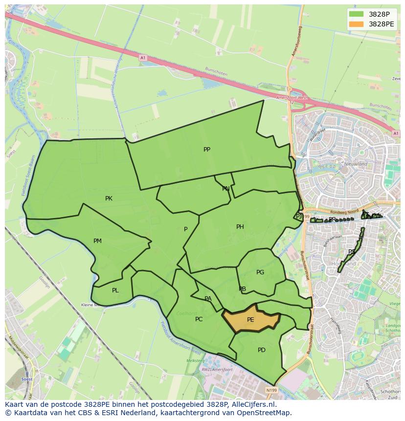 Afbeelding van het postcodegebied 3828 PE op de kaart.