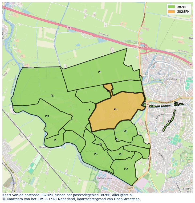 Afbeelding van het postcodegebied 3828 PH op de kaart.