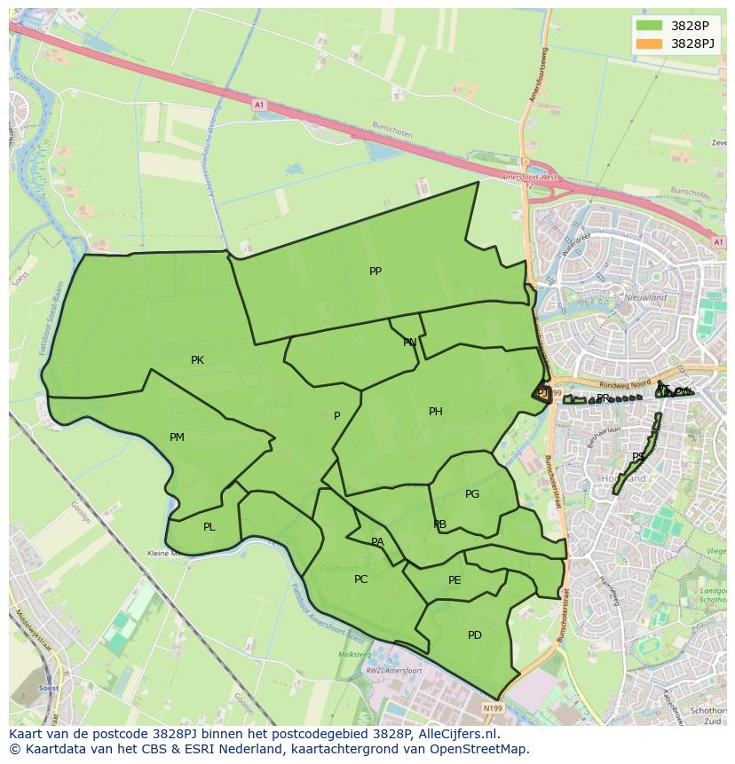Afbeelding van het postcodegebied 3828 PJ op de kaart.