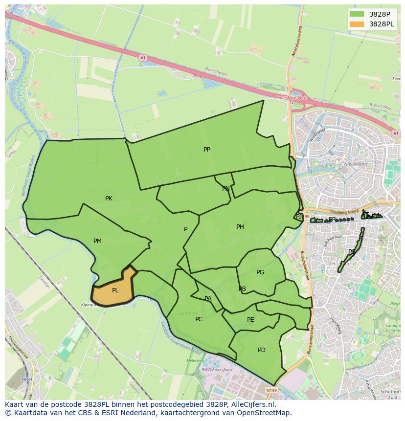 Afbeelding van het postcodegebied 3828 PL op de kaart.