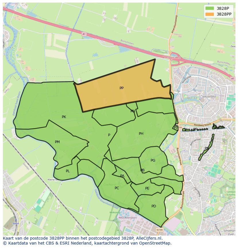 Afbeelding van het postcodegebied 3828 PP op de kaart.