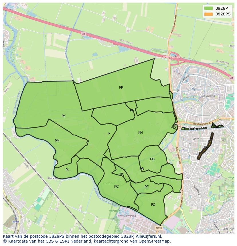 Afbeelding van het postcodegebied 3828 PS op de kaart.