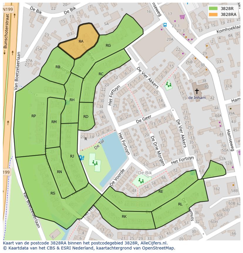 Afbeelding van het postcodegebied 3828 RA op de kaart.
