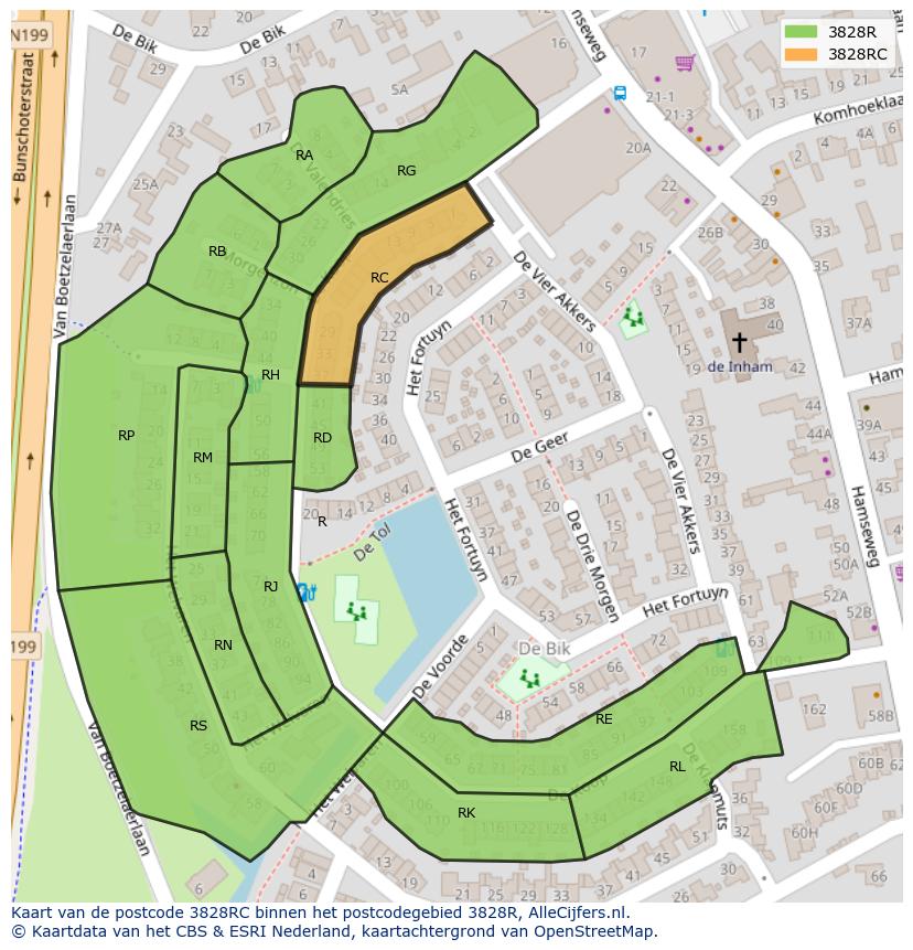 Afbeelding van het postcodegebied 3828 RC op de kaart.