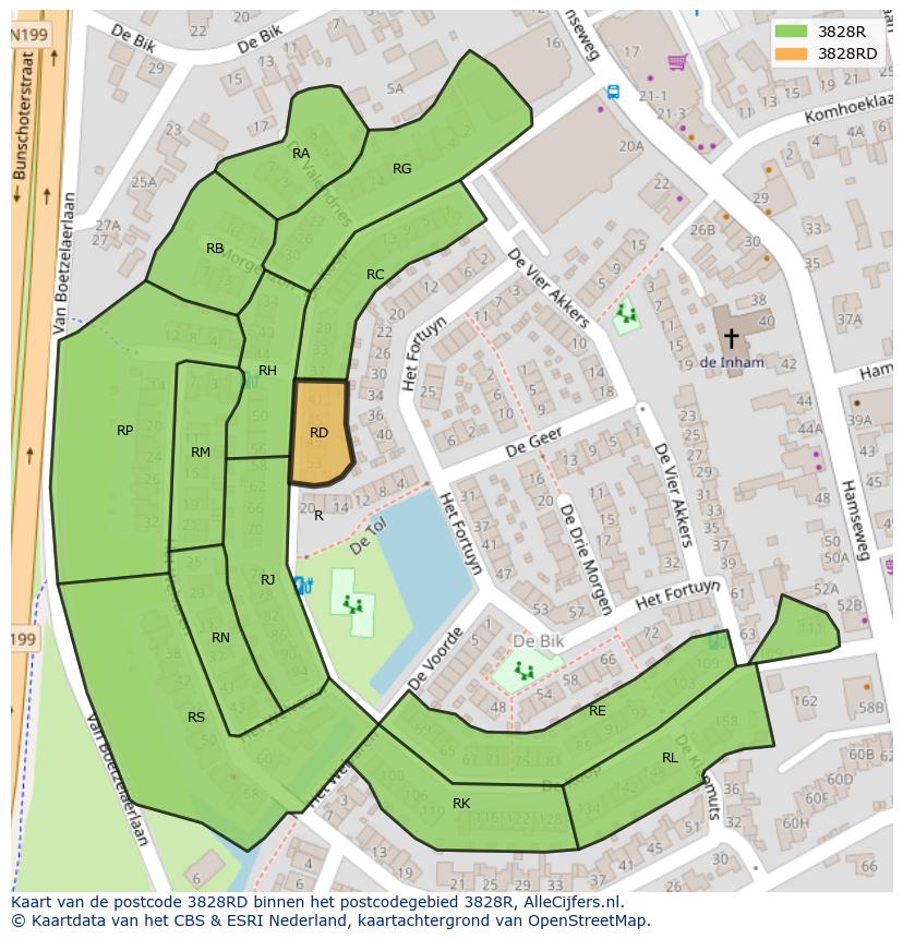 Afbeelding van het postcodegebied 3828 RD op de kaart.
