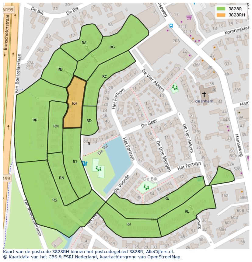 Afbeelding van het postcodegebied 3828 RH op de kaart.