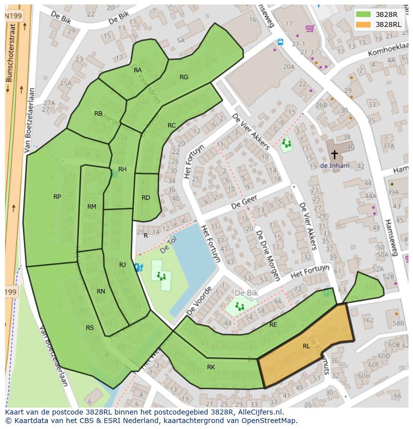 Afbeelding van het postcodegebied 3828 RL op de kaart.