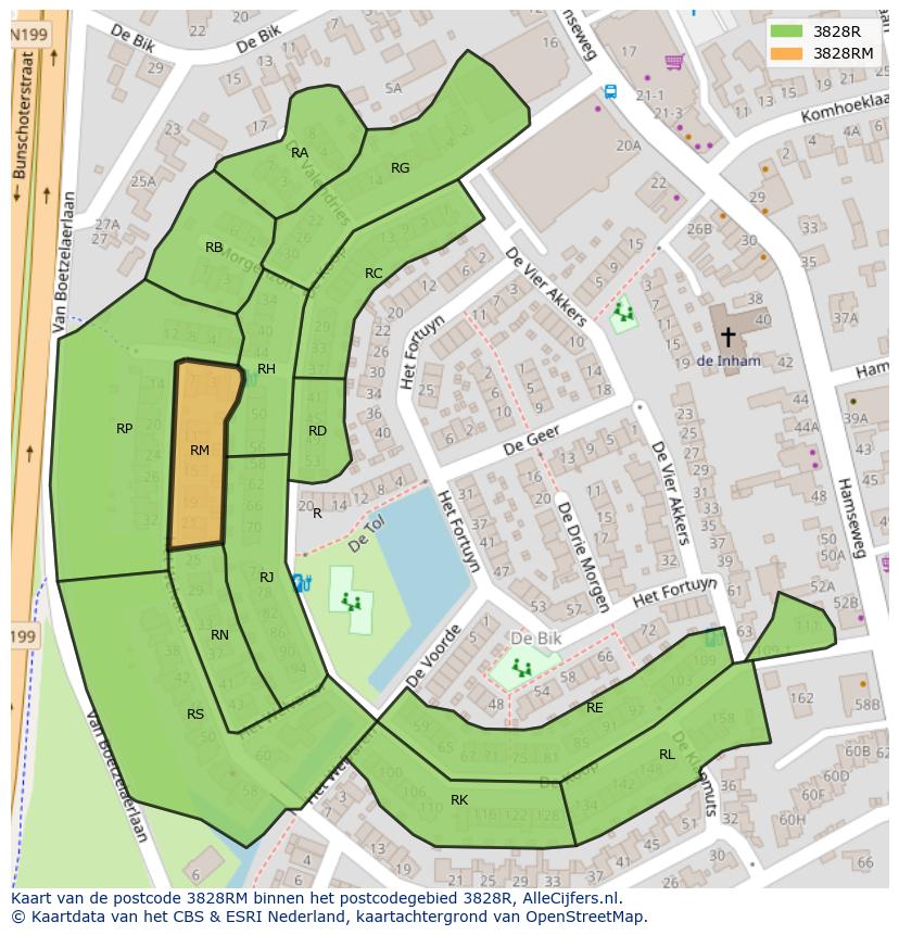 Afbeelding van het postcodegebied 3828 RM op de kaart.