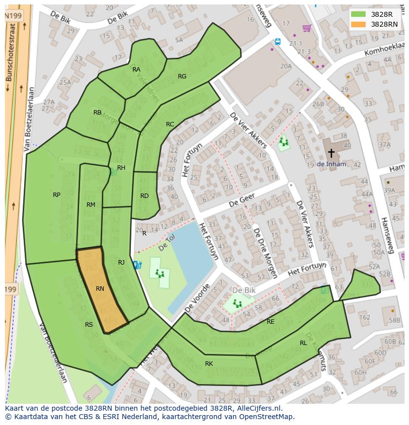 Afbeelding van het postcodegebied 3828 RN op de kaart.