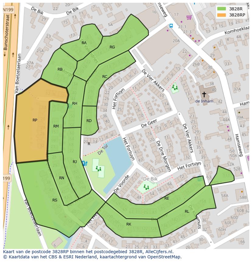 Afbeelding van het postcodegebied 3828 RP op de kaart.