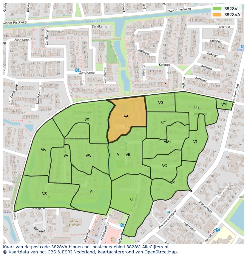 Afbeelding van het postcodegebied 3828 VA op de kaart.